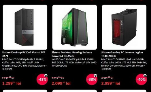Sisteme PC Desktop Gaming la reducere pe eMAG de Black Friday