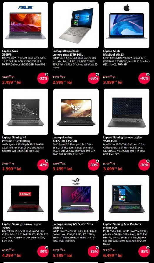 Laptopuri la reducere pe eMAG cu ocazia Black Friday