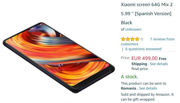 Amazon Spania livrează şi în România; Xiaomi Mi Mix 2 costă doar 2.478 lei cu tot cu transport