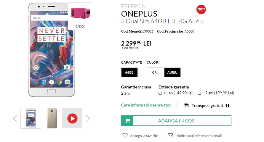 OnePlus 3 Auriu