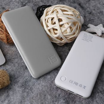Baterie Externă 15000mAh Două Porturi Alb Gri