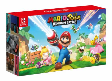 Consolă Nintendo SWITCH culoare Joy-Con Neon Red Neon Blue + Mario+ Rabbids Kingdom Battle