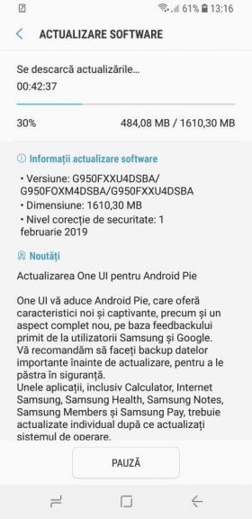 Update Android Pie şi One UI pe Samsung Galaxy S8 și Galaxy Note 8