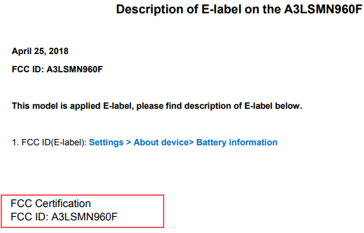 Galaxy Note 9 FCC