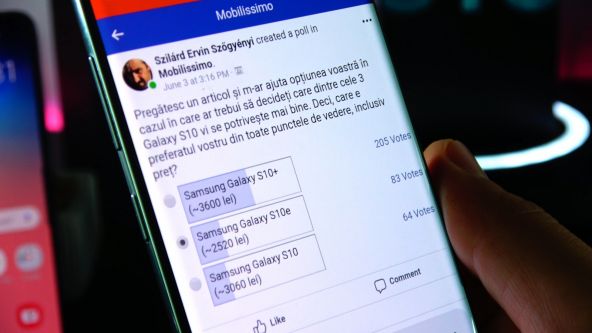 M-am dus mai departe privind curiozitatea și am supus la vot și cele 3 modele high-end, S10+, S10 și S10e, iar proporția de popularitate s-a distribuit astfel: