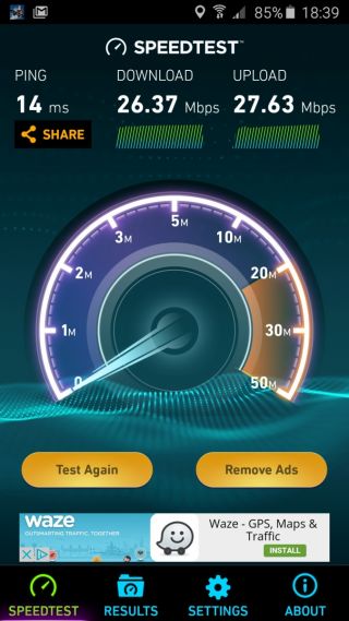La testul de viteză WiFi am atins 26 Mbps la download şi 27 Mbps la upload