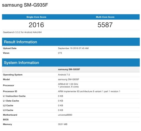Galaxy S7 Edge GeekBench