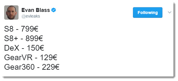 Pret Samsung Galaxy S8