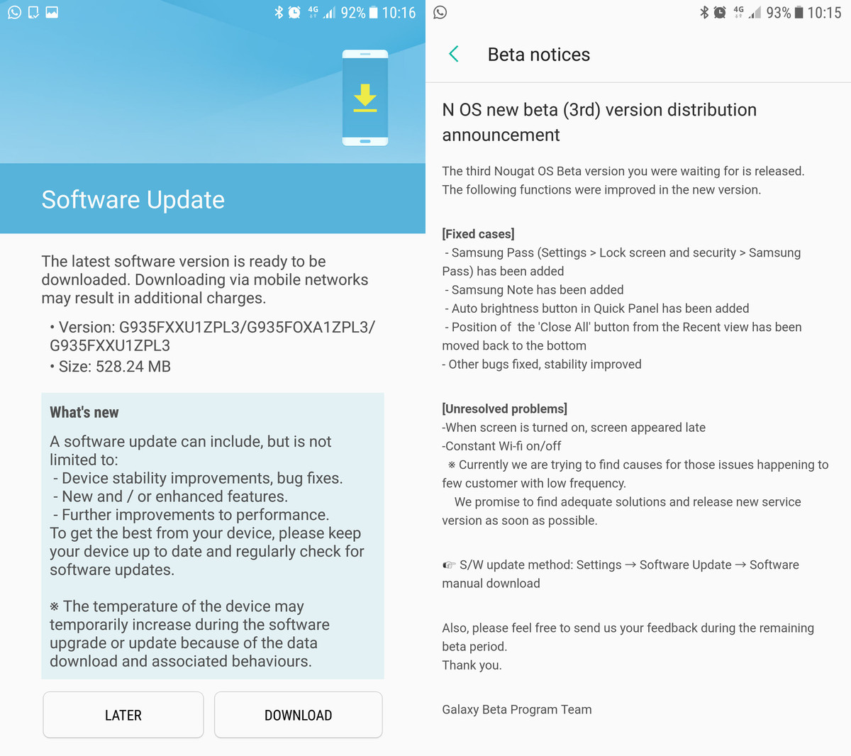 Samsung Galaxy S7 Edge Beta Nougat