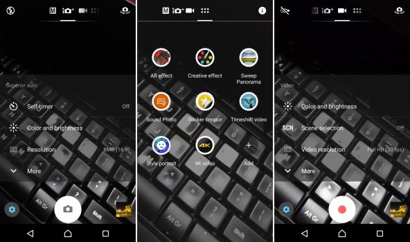 Interfata camera Sony Xperia XZ