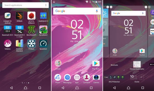 Interfata grafica Sony Xperia XA