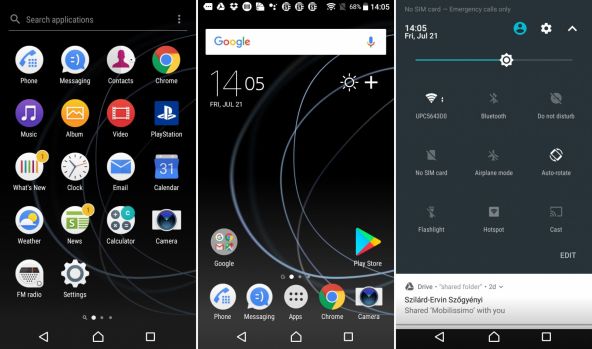 Interfață grafică Sony Xperia XA1
