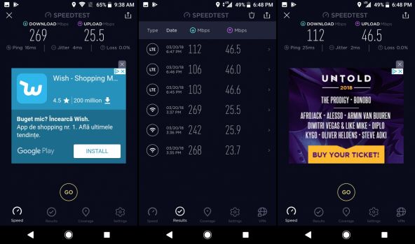 Speedtest Sony Xperia XA2 Ultra