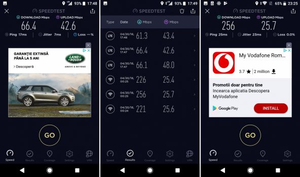Speedtest Sony Xperia XA2