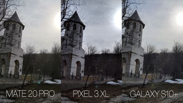 Comparație foto Samsung Galaxy S10+ vs. Google Pixel 3 XL vs. Huawei Mate 20 Pro (dynamic range cu soarele în față)