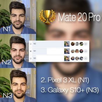 Câștigător comparație foto Samsung Galaxy S10+ vs. Google Pixel 3 XL vs. Huawei Mate 20 Pro (selfie simplu)