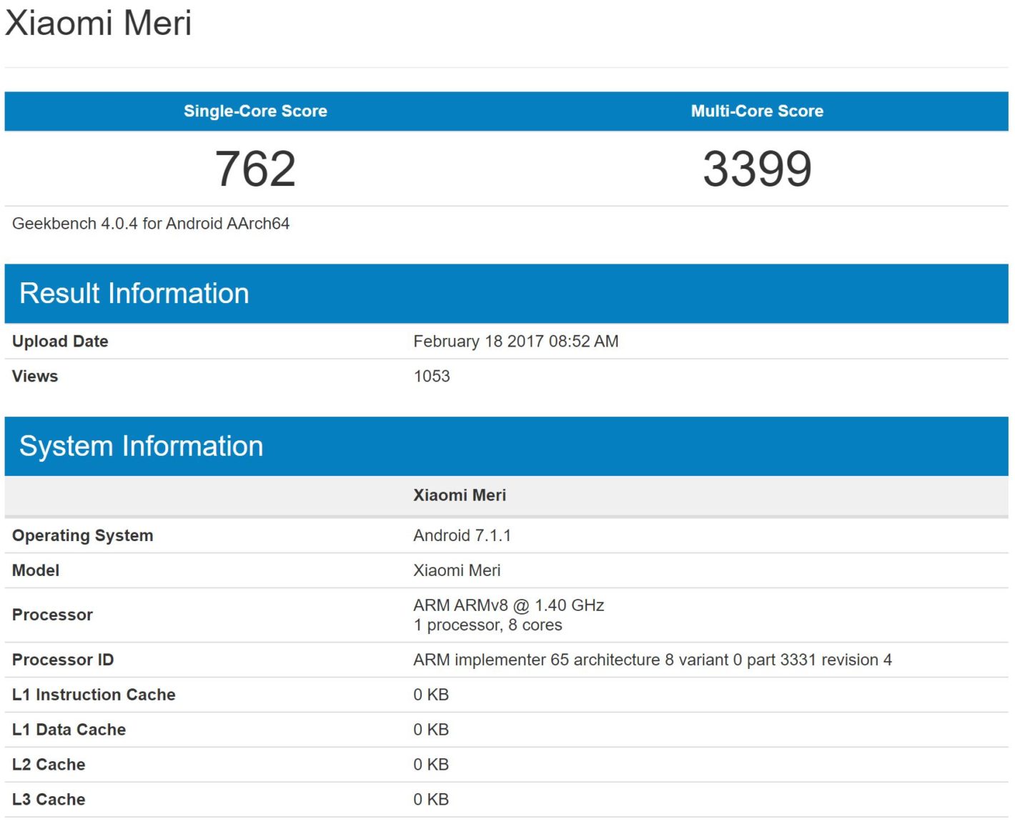 Xiaomi Mi 5c GeekBench