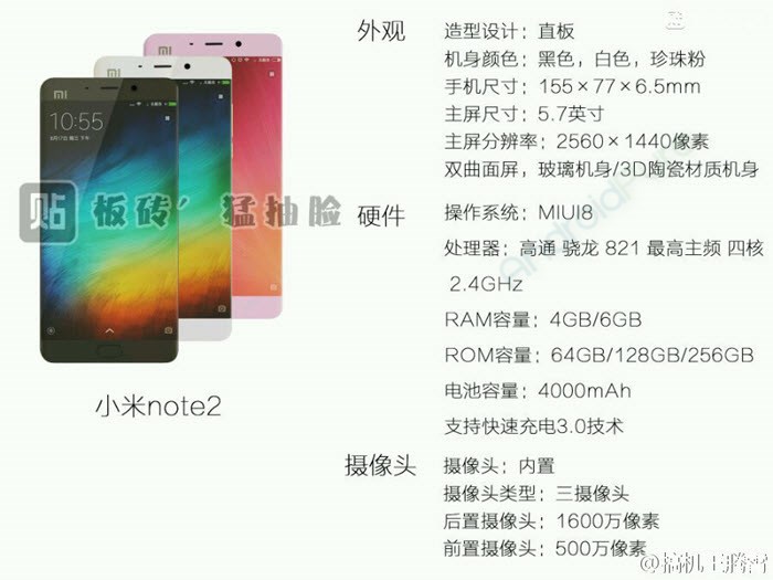 Specificatii Xiaomi Mi Note 2