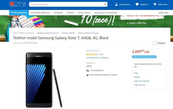Cum stăm cu Galaxy Note 7 la retailerii locali?