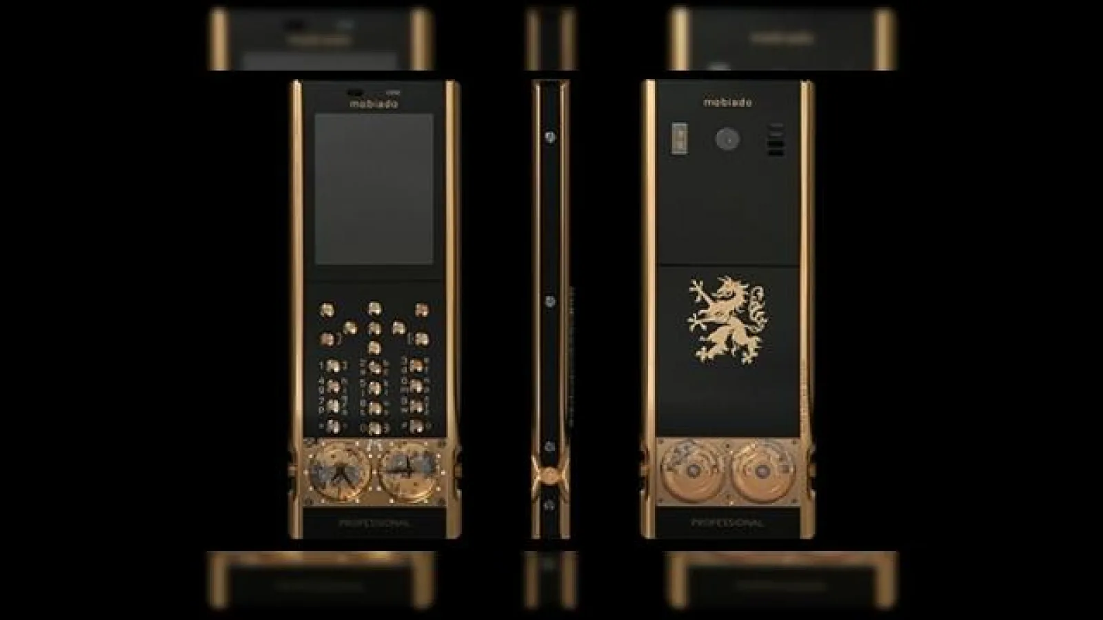 Telefonul ceas mecanic Mobiado Professional 105GMT Gold este poleit cu aur