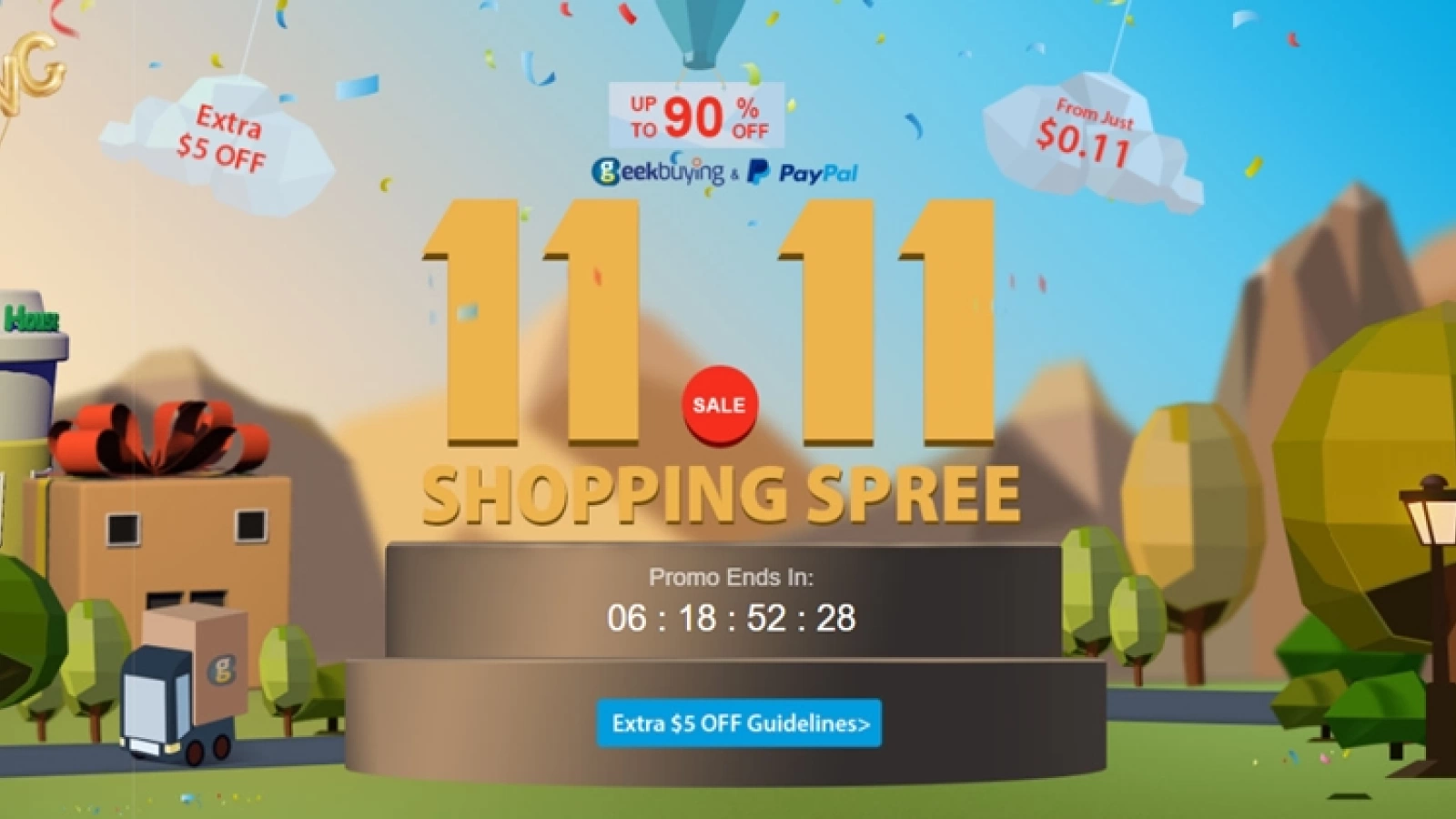 GeekBuying dă startul promoțiilor de Single's Day! La achiziții de minim 50 dolari primiți 5 dolari înapoi în cont