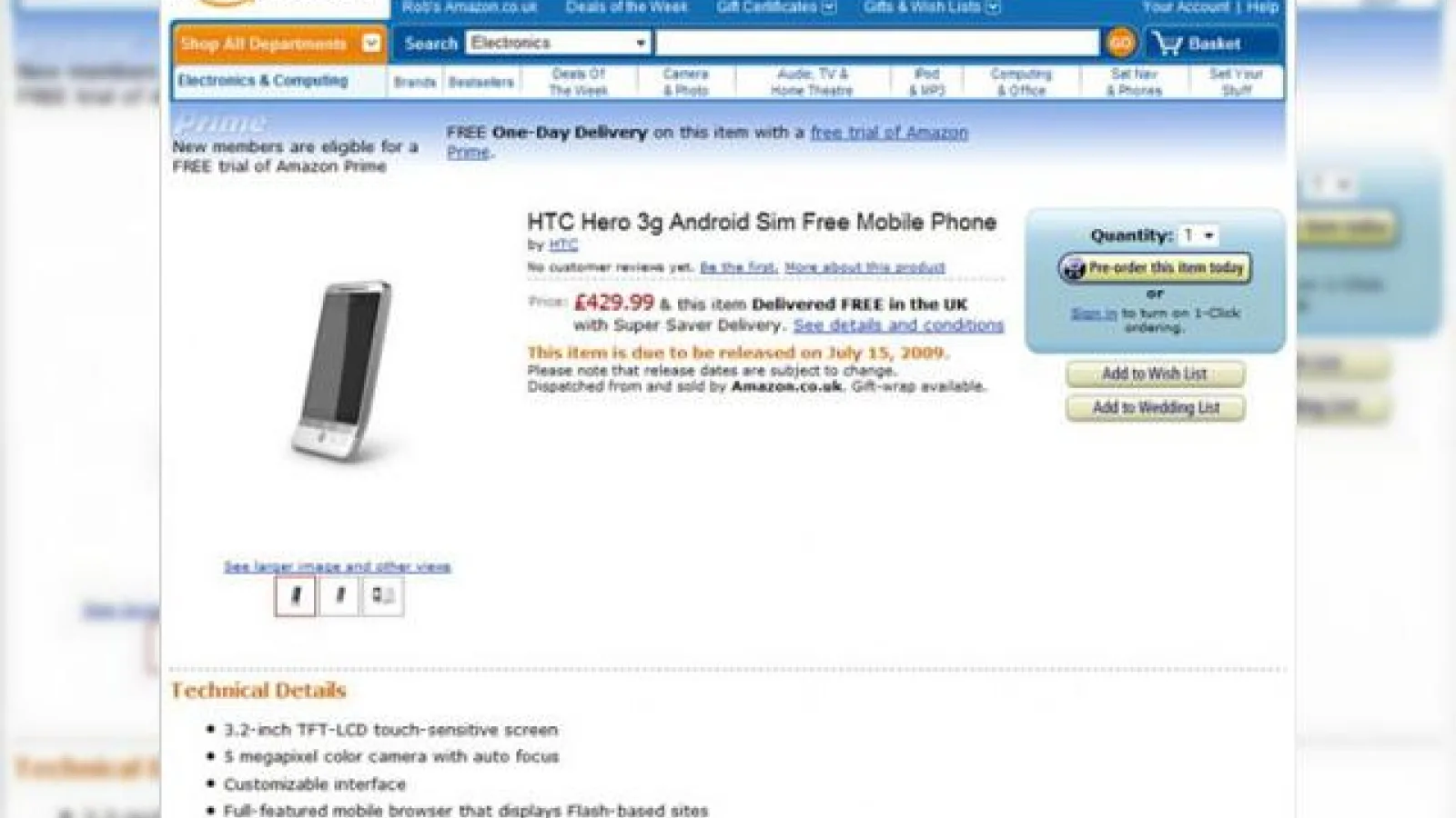 HTC Hero, disponibil prin precomanda pe Amazon UK