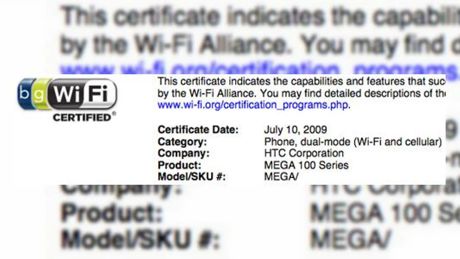 WiFi Alliance ofera detalii despre un nou terminal HTC, "Mega 100 Series"