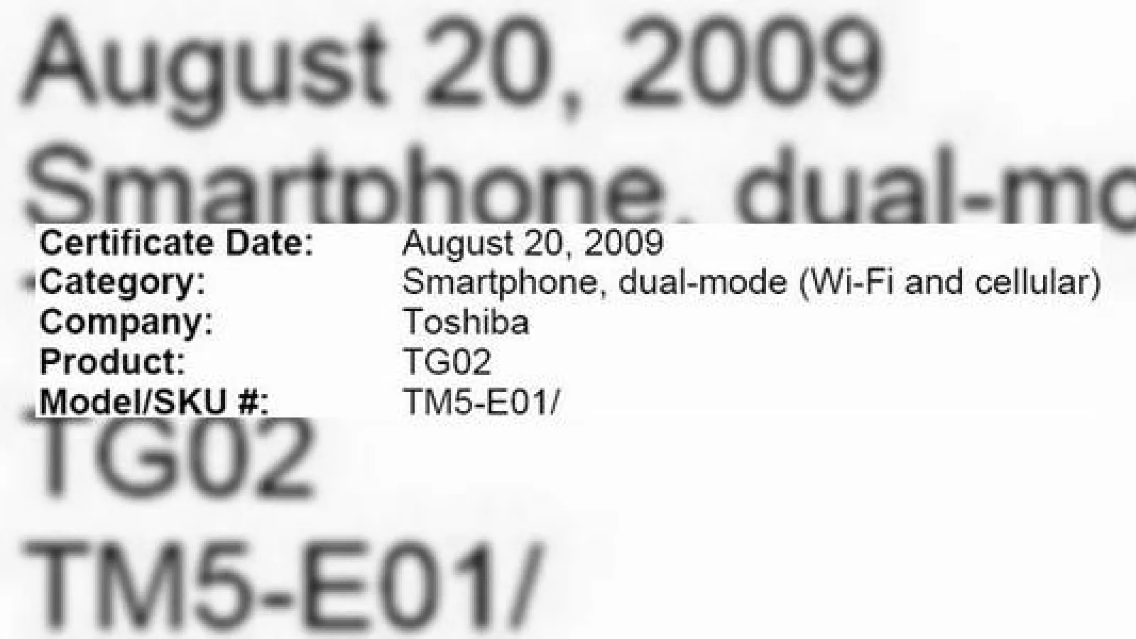 Toshiba TG02, scapat pe web de Wi-Fi Alliance