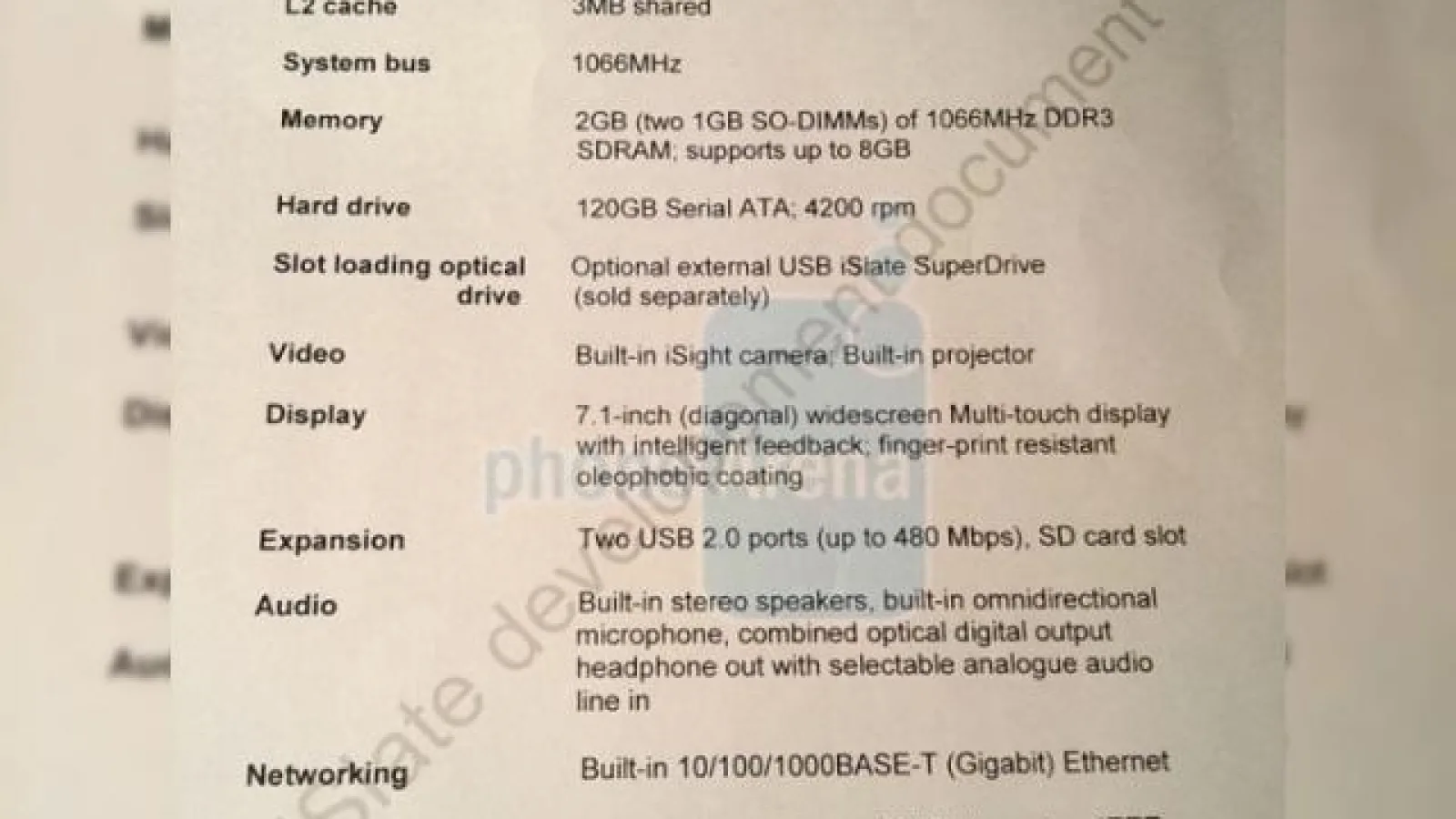 Specificatiile tabletului Apple (iSlate), scapate pe web