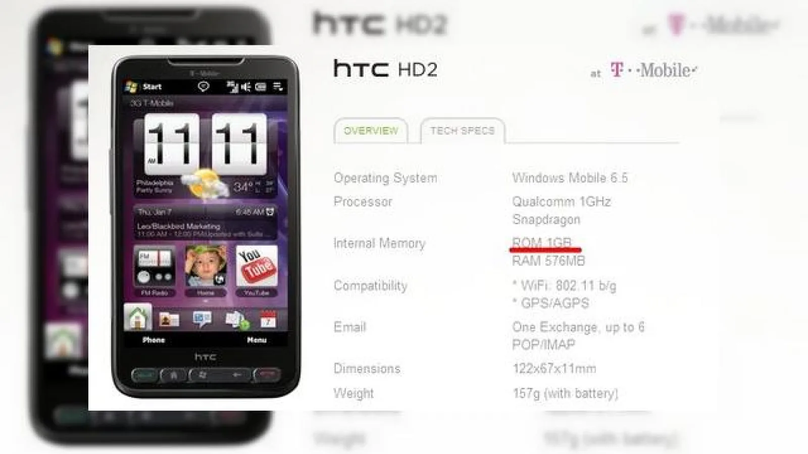 HTC HD2 vine cu 1 GB memorie ROM si 576 MB RAM in SUA