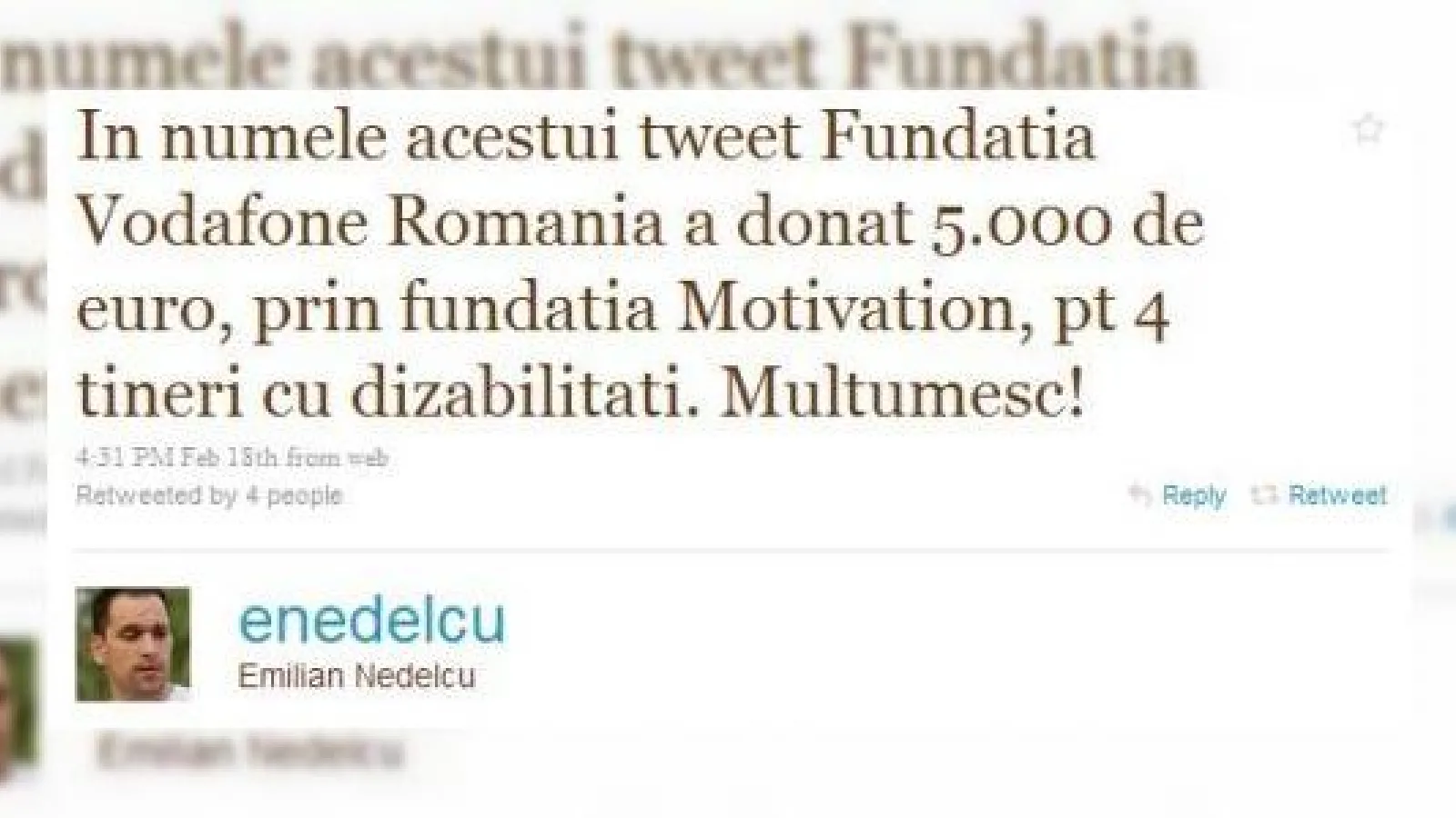 Mesaj pe Twitter, vandut cu 5000 de euro - o actiune caritabila deosebita