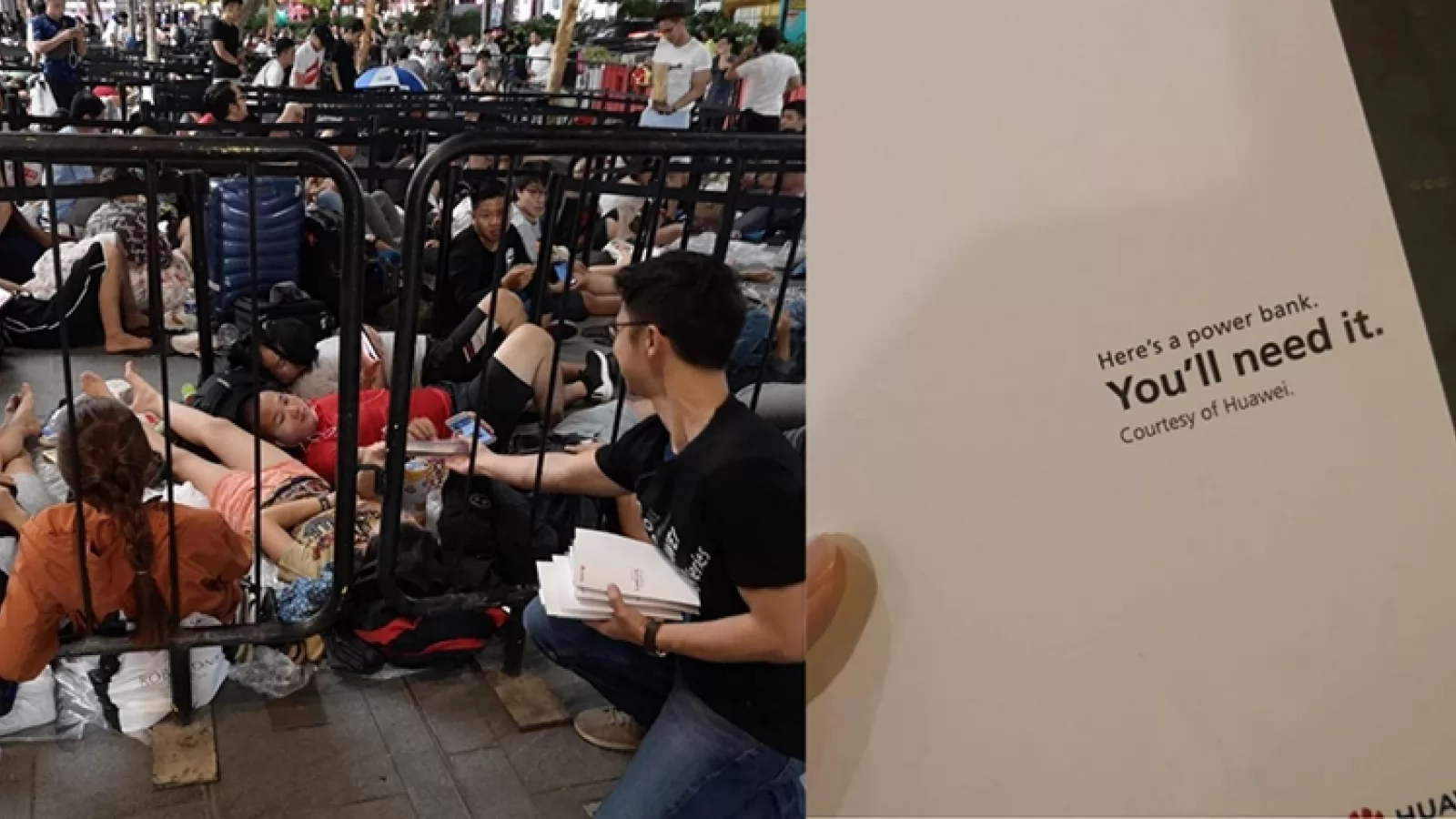 Huawei împarte baterii externe celor aflați la cozile din fața magazinelor Apple în așteparea noilor iPhone-uri, spunându-le că "vor avea nevoie"