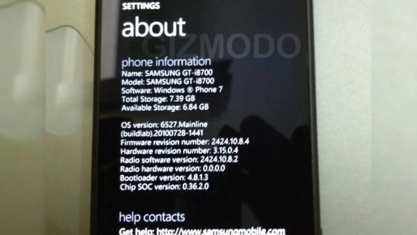 Inca o bucatica din Windows Phone 7 cu amprenta Samsung: GT-i8700 (Imagini)