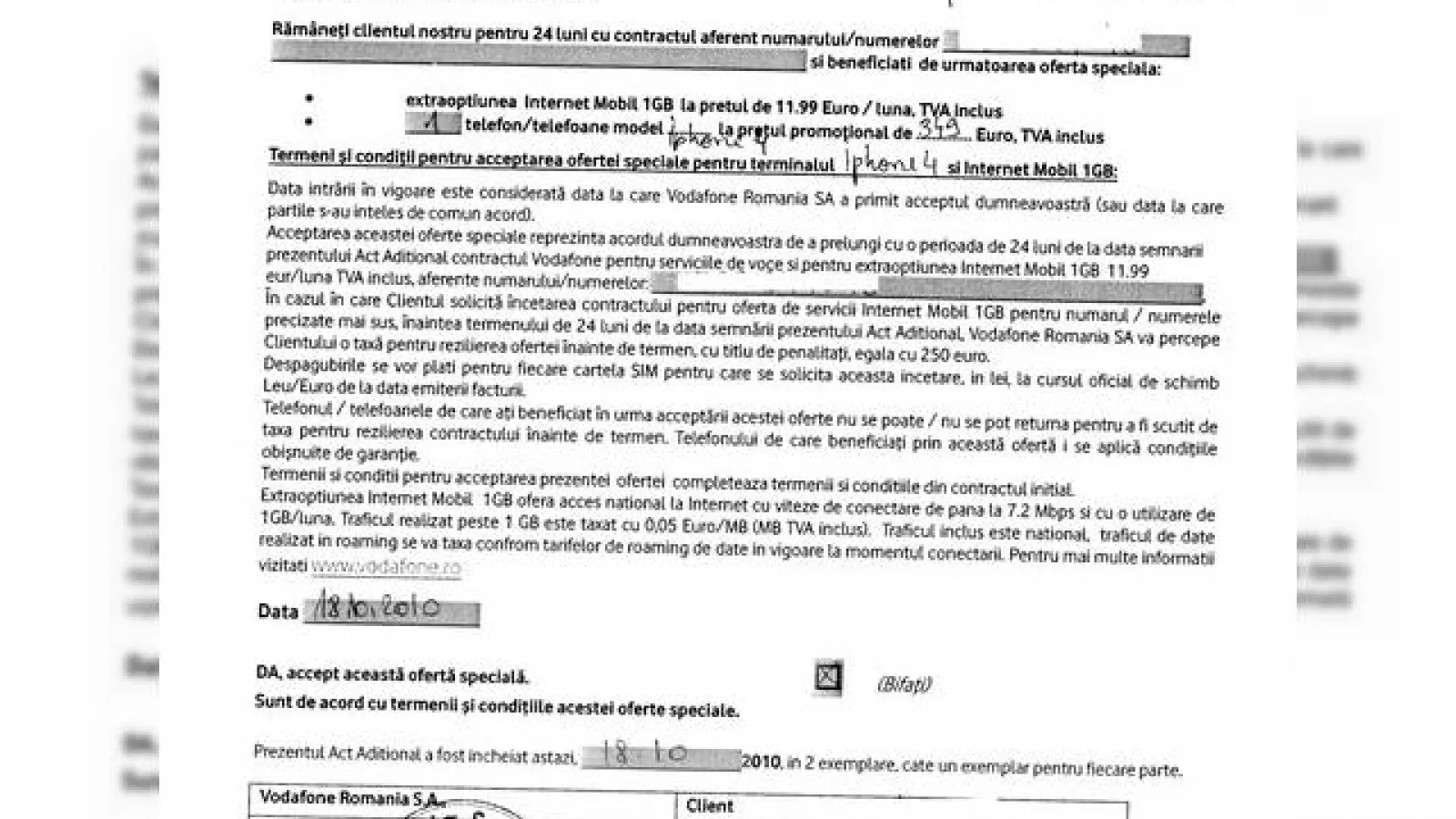 iPhone 4 prin Vodafone, la pretul de 350 de euro; confirmat de un act oficial!