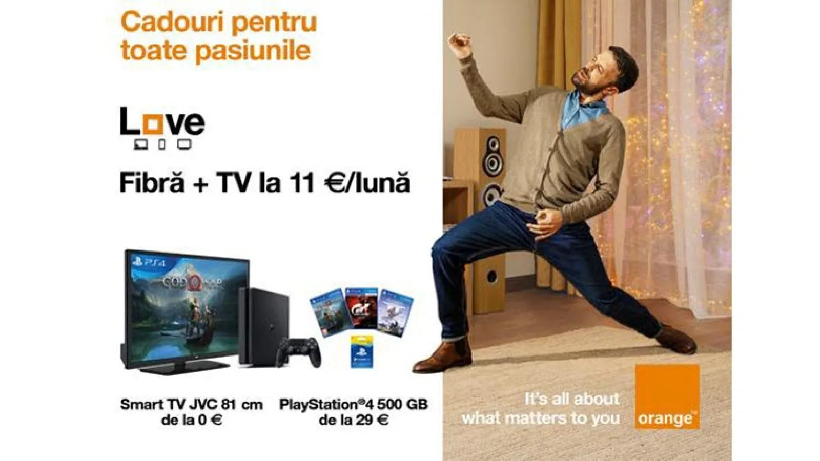 Oferta de sărbători Orange Love vine cu reduceri de până la 300 euro, televizoare și console PS4 în rate