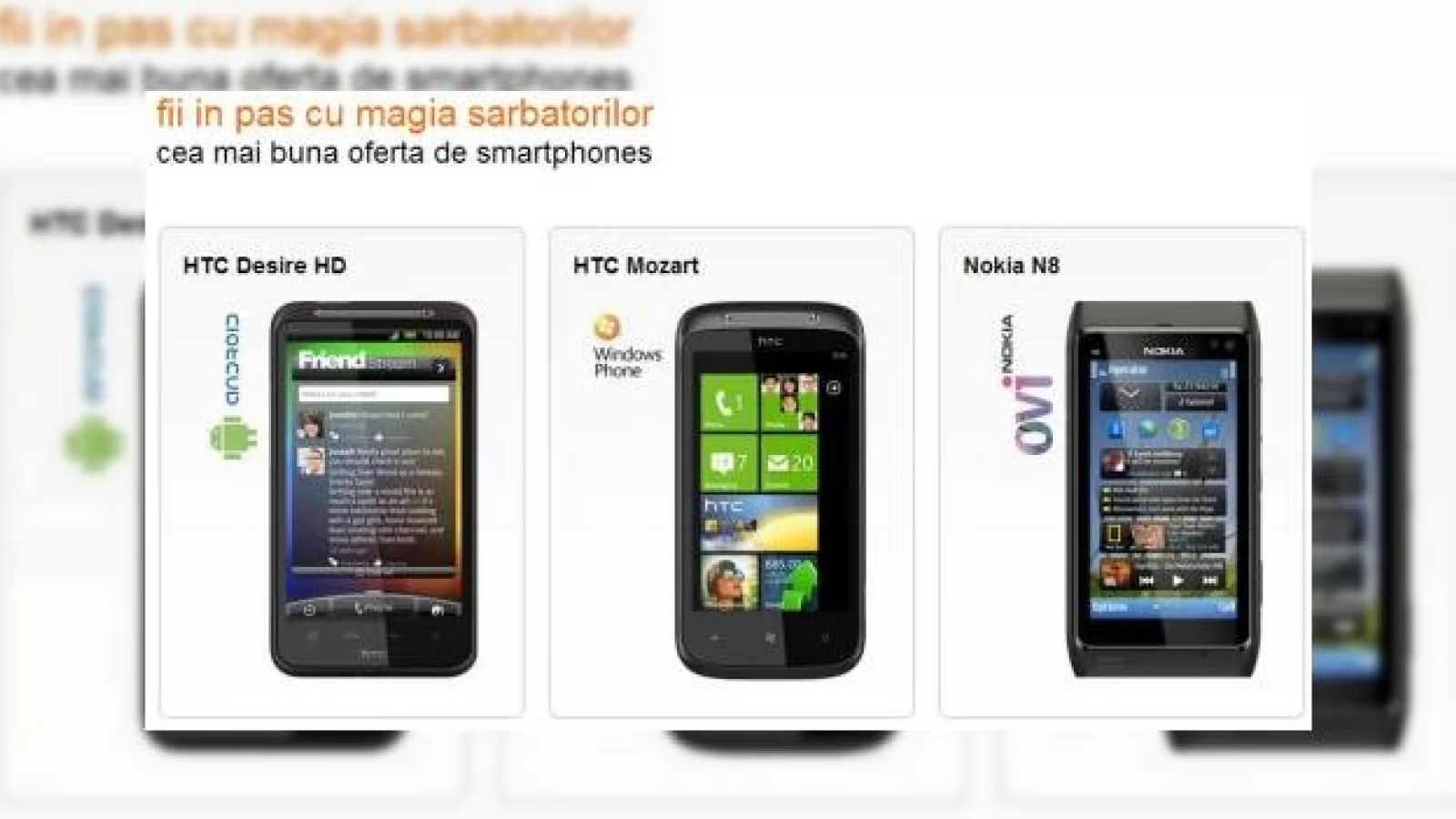 Nokia N8 și HTC Mozart (WP7), acum În oferta Orange, urmându-l pe Desire HD