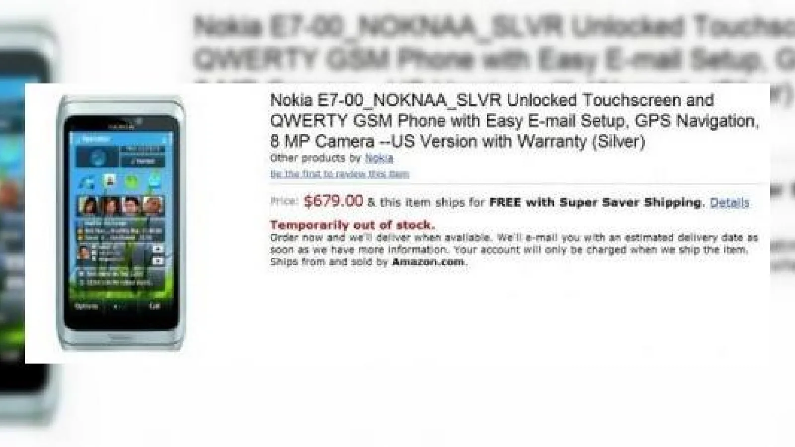 Nokia E7, disponibil pe Amazon la prețul de 679 USD