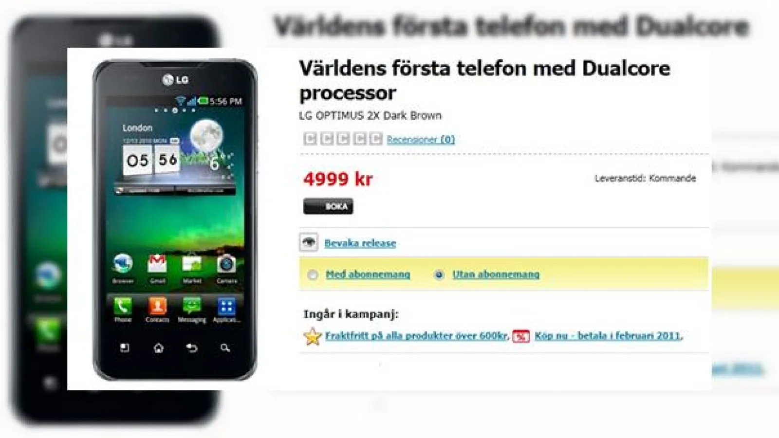 LG Optimus 2X, telefonul dual core Își face apariția În oferta unui retailer suedez