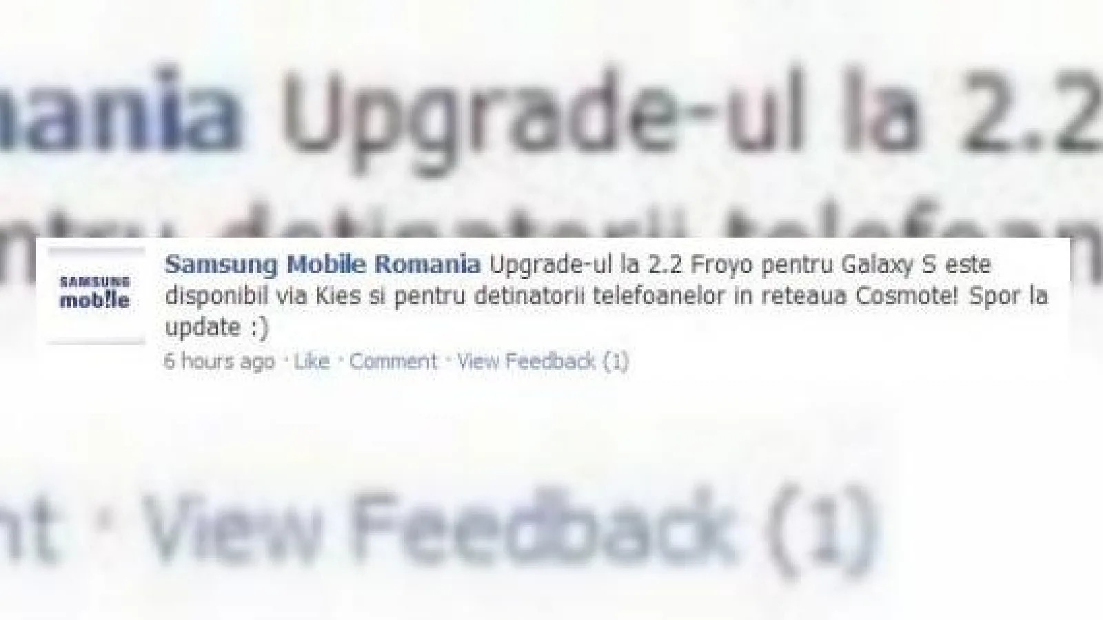 Samsung Galaxy S actualizat la Android 2.2 Froyo acum și În rețeaua Cosmote
