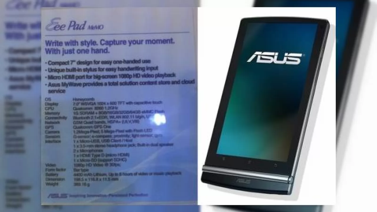 ASUS Eee Pad MeMO, tableta Honeycomb de 7 inch care va rivaliza cu HTC Flyer, prezentată la CeBIT 2011 (Video)