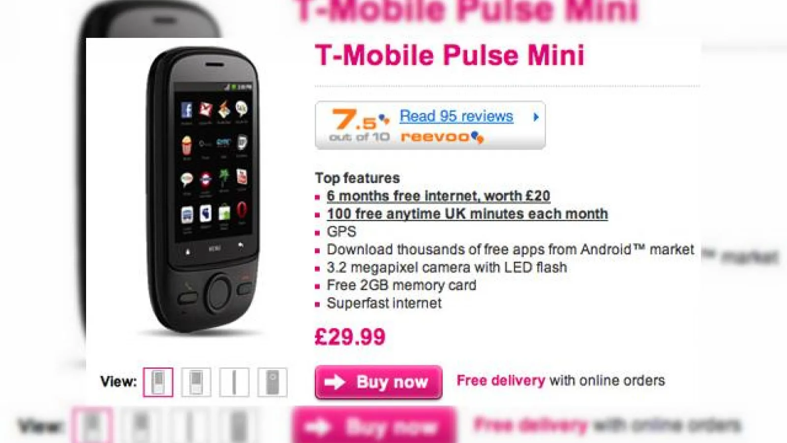 Telefoane Android de 34 de euro - T-Mobile Pulse Mini, pe roz și negru
