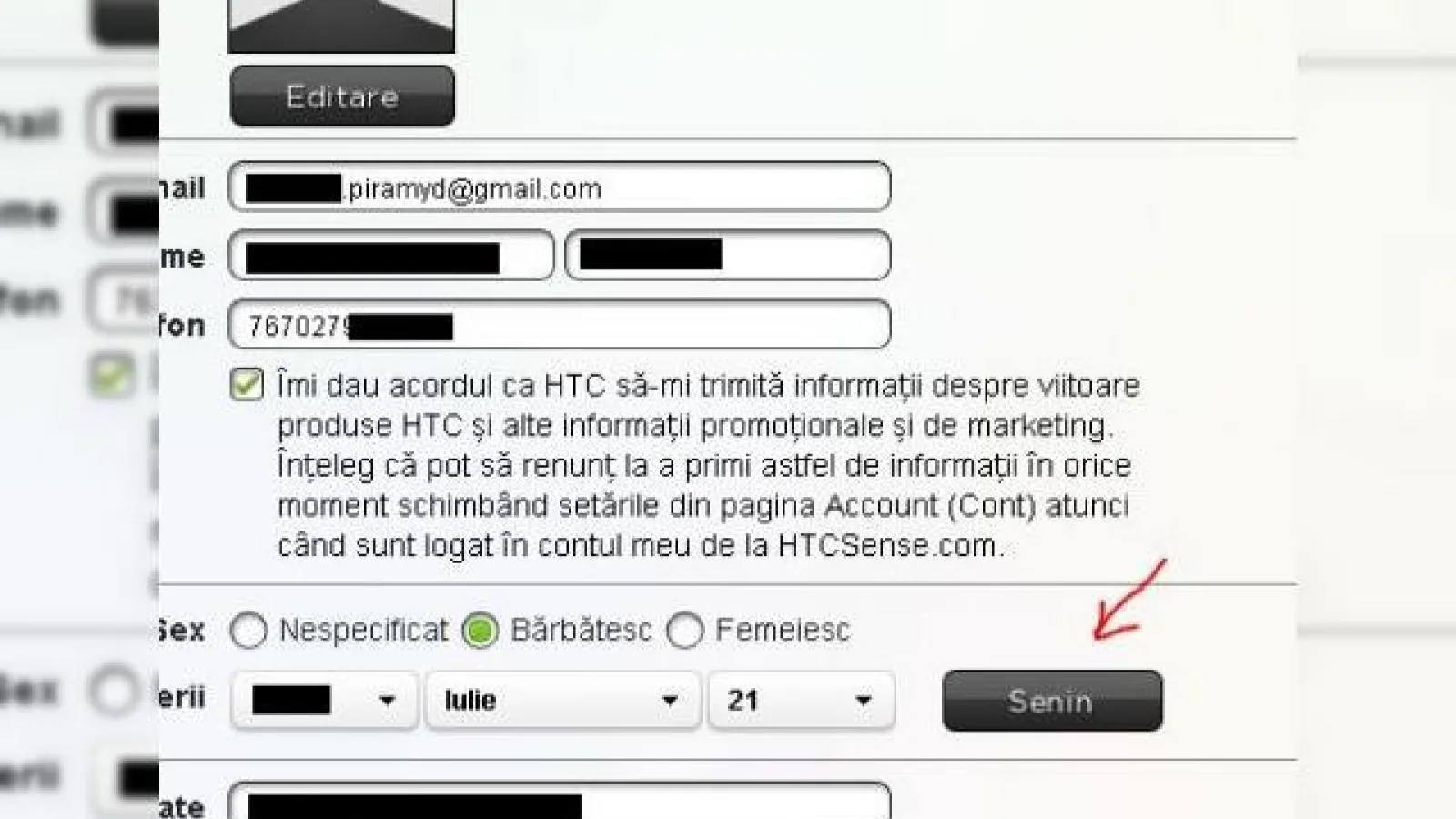 După butonul "porn" iată butonul "senin"... descoperit pe site-ul HTC Sense