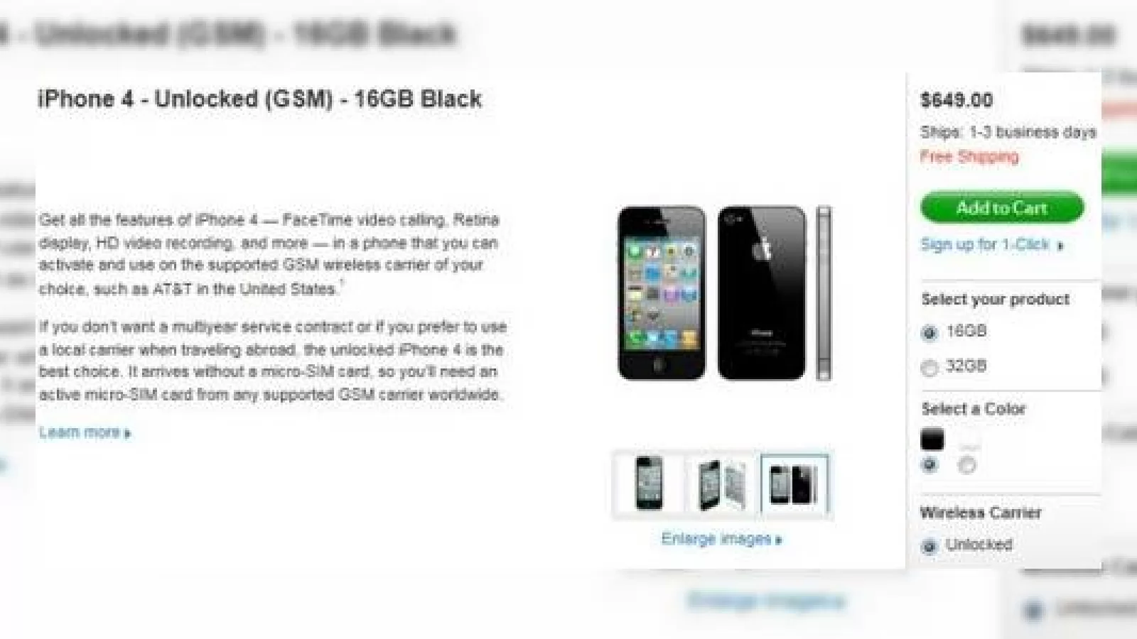 iPhone 4 vândut de Apple la liber la prețul de 649 de dolari