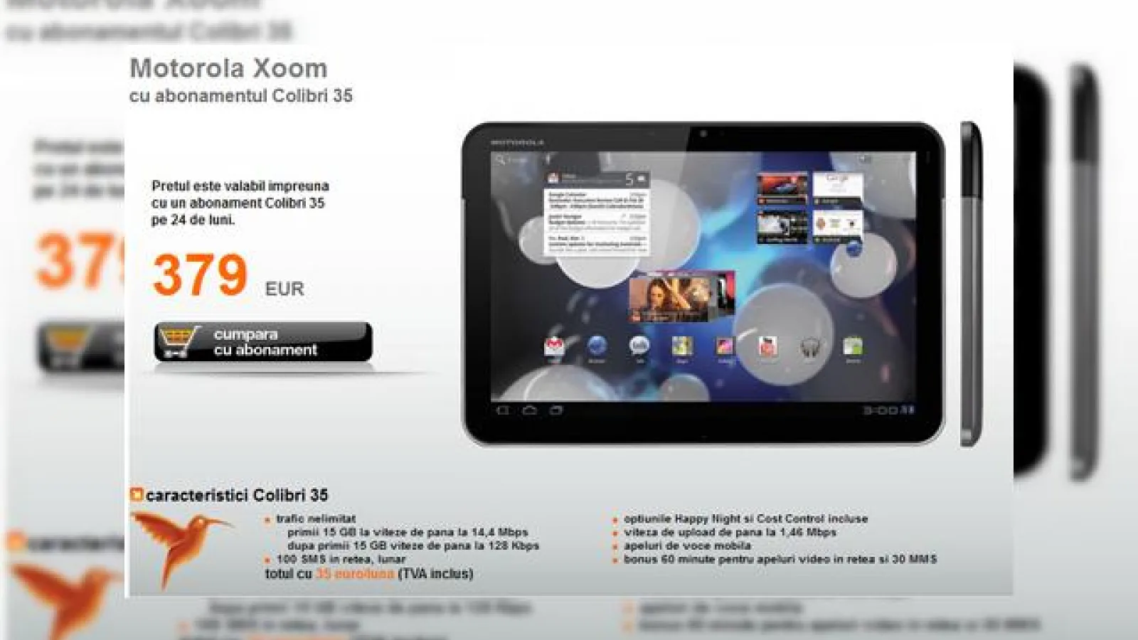 Tableta Motorola XOOM, disponibilă acum la Orange, Începând de la prețul de 379 de euro