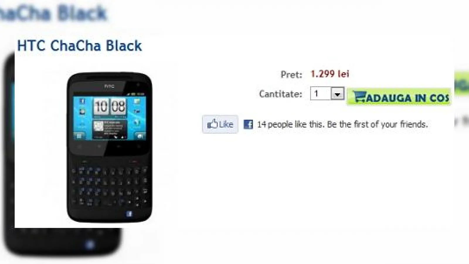 HTC ChaCha negru, disponibil prin TelefonulTau.eu