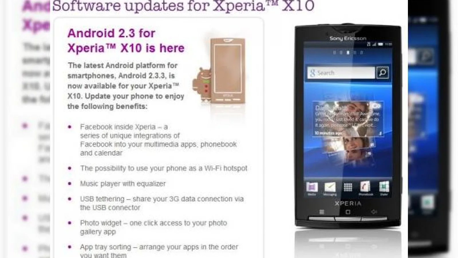 Android 2.3 Gingerbead pe Sony Ericsson Xperia X10