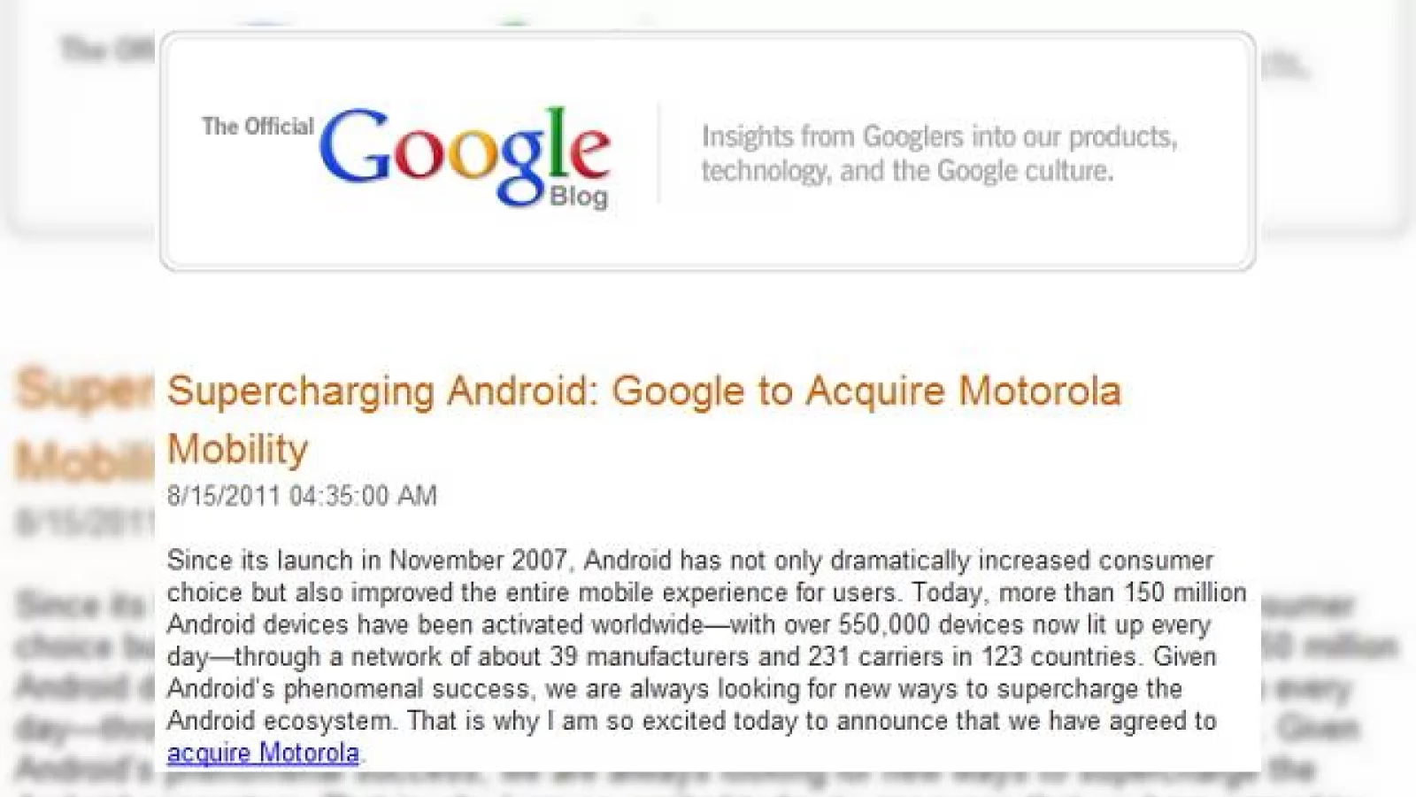 Al treilea război "mobilial": Google cumpără Motorola pentru 12.5 miliarde