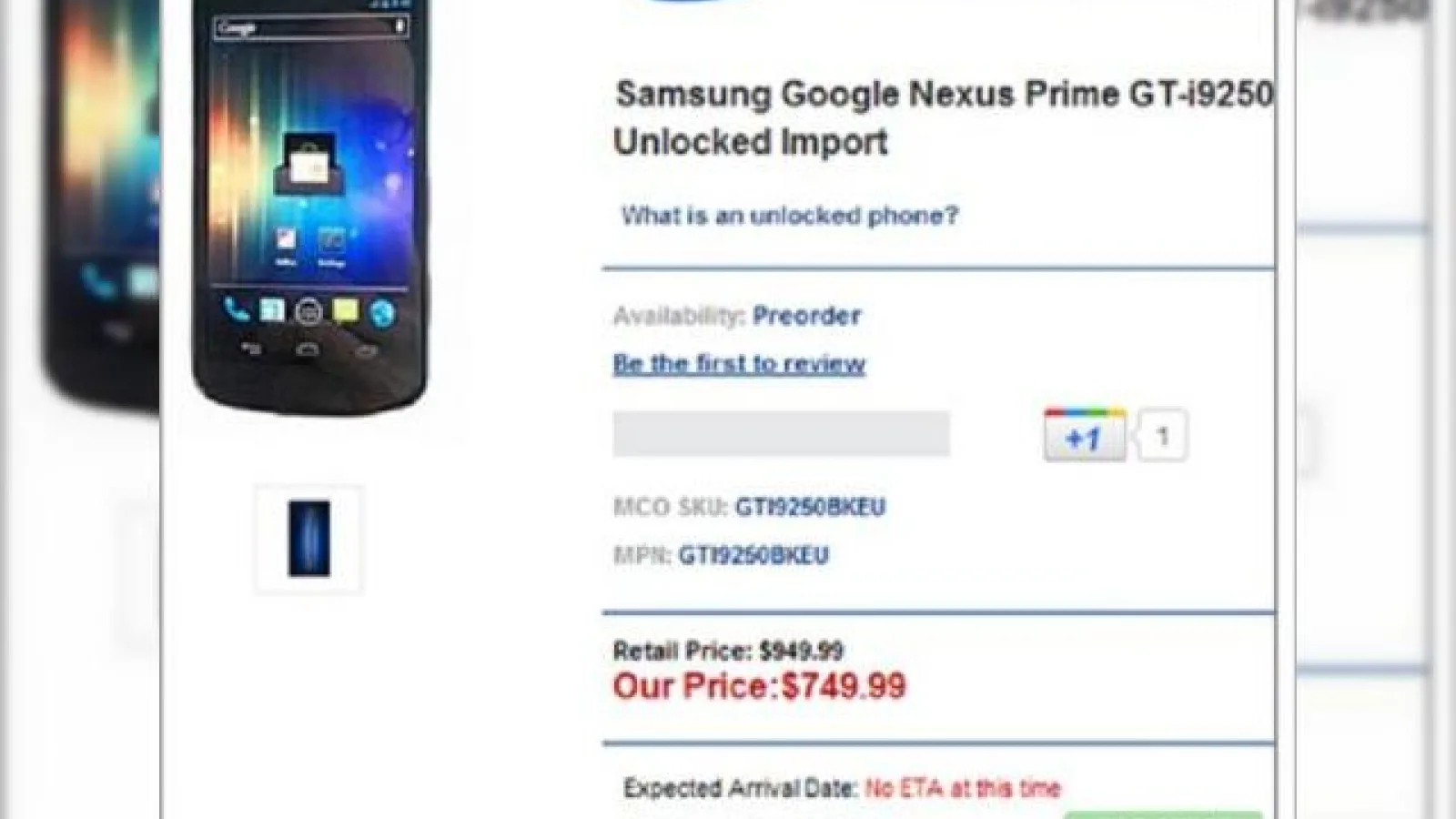 Prețul lui Samsung Nexus Prime dezvăluit - prima precomandă e disponibilă