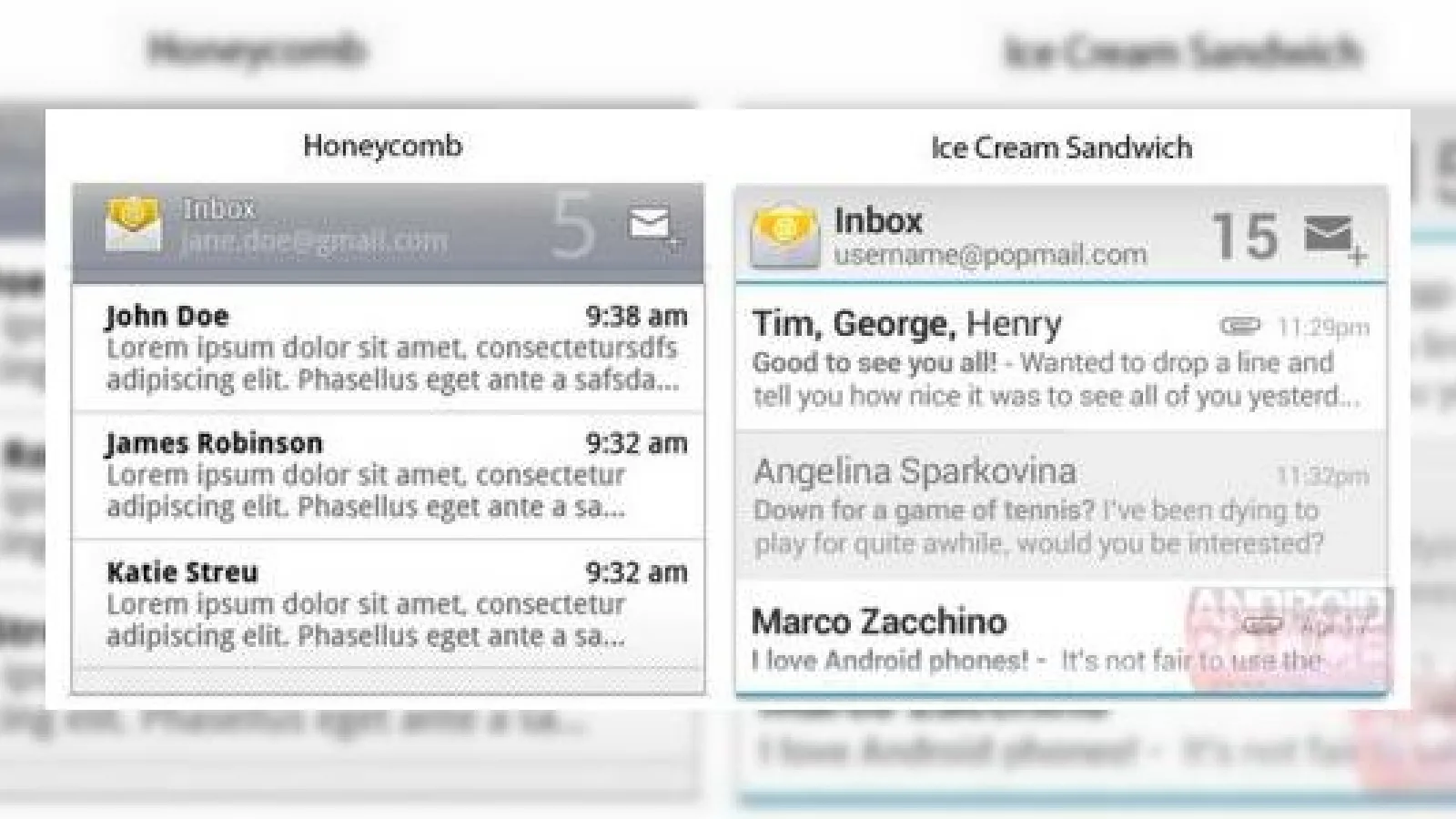 Un crampei din Android Ice Cream Sandwich - iata cum arata widgeturile email si calendar