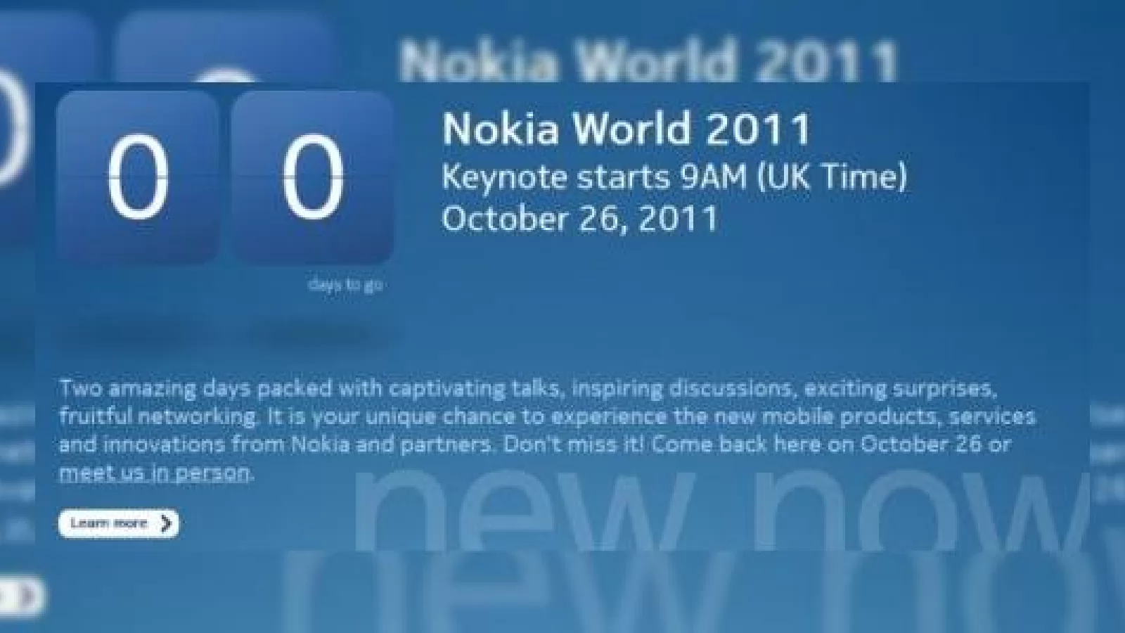 Pagina oficială (live) de anunț al telefoanelor Nokia cu Windows Phone de la Nokia World 2011